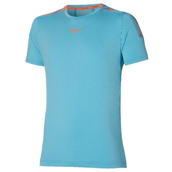 Koszulka do biegania męska Mizuno Shadow Tee. Niebieskie t-shirty sportowe męskie Mizuno, m, z elastanu, bez ramiączek, do biegania. Za 252.20 zł.