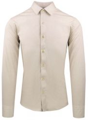 Męska Koszula z Dzianinowej Tkaniny - Krój Taliowany - Jasny Beż. Koszule męskie Pazzani, m, bez wzorów, z bawełny, bez kołnierzyka, bez ramiączek. Za 199.00 zł.