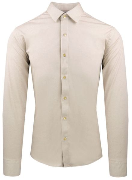 Męska Koszula z Dzianinowej Tkaniny - Krój Taliowany - Jasny Beż. Koszule męskie Pazzani, m, bez wzorów, z bawełny, bez kołnierzyka, bez ramiączek. Za 199.00 zł.