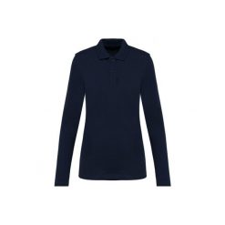 Damska koszulka polo z długim rękawem z suprimy Kariban Premium. Niebieskie bluzki damskie KARIBAN, bez wzorów, z bawełny, bez kołnierzyka, bez ramiączek. Za 173.00 zł.