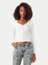 Guess Jeans Bluzka W6YP03 K3647 Biały Slim Fit. Białe bluzki damskie Guess Jeans, l, z aplikacjami, z bawełny, bez kołnierzyka, bez ramiączek. Za 219.99 zł.