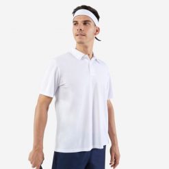 Koszulka polo do tenisa męska Artengo Essential. Niebieskie koszulki polo męskie KUIKMA, m, bez wzorów, z materiału, bez ramiączek. Za 29.99 zł.