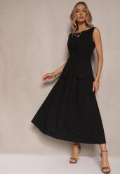 Czarna Rozkloszowana Spódnica z Bawełną High Waist Katavira. Czarne spódniczki damskie Renee, l, bez wzorów, z bawełny, eleganckie, z podwyższonym stanem, maxi, proste. Za 119.99 zł.