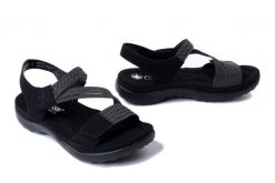 RIEKER 64870-00 black, sandały damskie. Czarne sandały damskie Rieker, bez wzorów, bez obcasa. Za 255.92 zł.