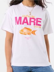 Bawełniana koszulka z nadrukiem wakacyjnym Mare - biały. Białe t-shirty damskie Sinsay, l, bez wzorów, z bawełny, bez kołnierzyka. Za 25.99 zł.