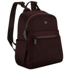 Bordowy plecak damski wykonany z poliestru, zawieszony na regulowanych szelkach - Peterson. Czerwone plecaki damskie Peterson, bez wzorów. Za 79.99 zł.