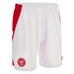 Autentyczne spodenki domowe Aalborg FC 2023/24. Białe szorty męskie Macron, z materiału, bez kołnierzyka. Za 170.50 zł.