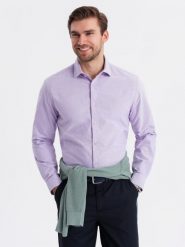 Bawełniana męska pastelowa koszula typu oxford – lawendowa V2 OM-SHOS-0183 - XXL. Fioletowe koszule męskie Ombre Clothing, l, z aplikacjami, z bawełny, bez kołnierzyka, bez ramiączek. Za 107.99 zł.