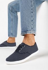Granatowe Tenisówki w Kropki przed Kostkę Renormia. Niebieskie trampki i tenisówki damskie Born2be, bez wzorów, przed kostkę. Za 34.99 zł.