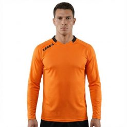 Męska Koszulka Piłkarska z Długim Rękawem Monaco Pomarańczowa-Czarna. Brązowe t-shirty sportowe męskie Legea, m, z bawełny, bez ramiączek, do biegania. Za 52.00 zł.