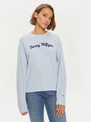 Tommy Hilfiger Bluza Modern Script WW0WW42615 Błękitny Regular Fit. Niebieskie bluzy bez kaptura damskie Tommy Hilfiger, xxl, z bawełny. Za 419.99 zł.
