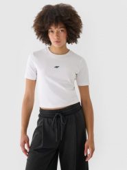 4F T-shirt slim cropped damski - biały M. Białe t-shirty damskie 4f, m, bez wzorów, z bawełny, bez kołnierzyka. W wyprzedaży za 29.99 zł.