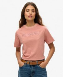 Luźna koszulka z logo Emb Core z bawełny. Czerwone t-shirty damskie Superdry., s, bez wzorów, z bawełny, bez kołnierzyka. Za 144.10 zł.