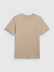 4F T-shirt regular gładki męski - beżowy S. Brązowe t-shirty męskie 4f, m, bez wzorów, z bawełny, bez kołnierzyka. Za 59.99 zł.