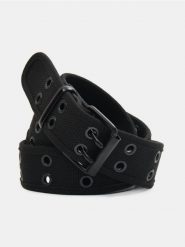 Pasek parciany z metalowymi oczkami - czarny. Czarne paski męskie Sinsay, bez wzorów. Za 15.99 zł.