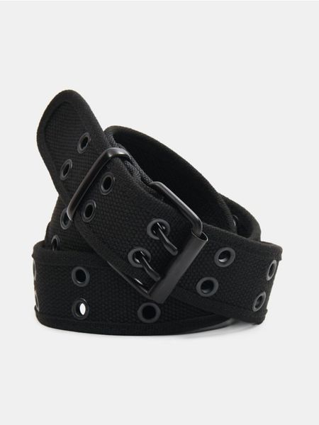 Pasek parciany z metalowymi oczkami - czarny. Czarne paski męskie Sinsay, bez wzorów. Za 15.99 zł.