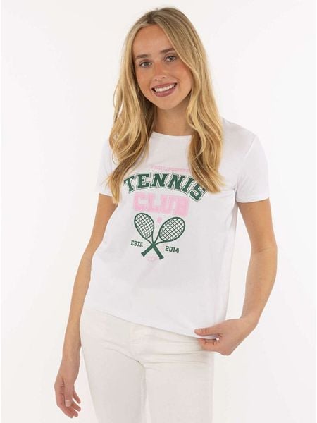 Zwillingsherz Koszulka "Tennis Club" w kolorze białym rozmiar: M. Białe bluzki damskie Zwillingsherz, m, bez wzorów, z bawełny, bez kołnierzyka, bez ramiączek. Za 104.95 zł.