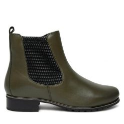Botki Josef Seibel. Zielone botki damskie Josef Seibel, bez obcasa, na płaskiej podeszwie, bez zapięcia. Za 469.99 zł.