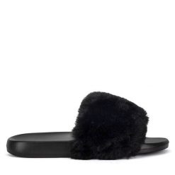 Klapki DeeZee. Czarne klapki damskie DeeZee, bez wzorów, bez obcasa. Za 59.99 zł.