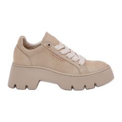 Sneakersy Buty Sportowe Na Platformie CheBello 4632 Złote złoty. Żółte buty sportowe na co dzień damskie bez wzorów, ze skóry. Za 683.46 zł.