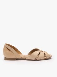 Beżowe baleriny z odkrytymi palcami. Brązowe baleriny damskie Ryłko, bez wzorów, ze skóry, bez obcasa, na płaskiej podeszwie. Za 399.99 zł.