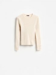 Sweter z ozdobnymi guzikami - beżowy. Brązowe swetry klasyczne damskie Reserved, l, z bawełny, bez kołnierzyka. Za 89.99 zł.