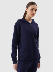 4F Bluza dresowa rozpinana z kapturem damska - granatowa XS. Niebieskie bluzy z kapturem damskie 4f, xs, z bawełny. W wyprzedaży za 89.99 zł.