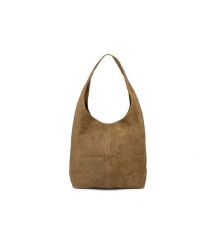 Włoska Torebka worek Skórzana zamsz Naturalny taupe U35. Torebki klasyczne damskie bez wzorów, ze skóry, zamszowe, bez dodatków. Za 139.99 zł.