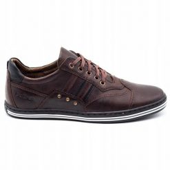 Polbut Buty męskie casual 1801 ciemny brąz brązowe. Brązowe buty sportowe na co dzień męskie na jesień, z jeansu, bez zapięcia. Za 319.69 zł.
