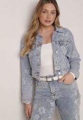 Niebieska Krótka Kurtka Jeansowa z Bawełną i Wiskozą w Kwiatowy Wzór Neanelith. Niebieskie kurtki damskie Born2be, l, bez wzorów, z bawełny, bez kaptura. Za 149.99 zł.