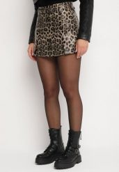 Brązowe Spódnico-Spodenki High Waist z Imitacji Skóry w Panterkę z Dodatkowym Paskiem Aveledi. Brązowe szorty damskie Born2be, z aplikacjami, ze skóry, biznesowe, z podwyższonym stanem. Za 139.99 zł.
