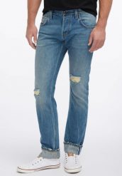 MUSTANG CHICAGO TAPERED MĘSKIE SPODNIE JEANSOWE DENIM BLUE 1006144 5000 784. Niebieskie spodnie materiałowe męskie Mustang, bez wzorów, z denimu. W wyprzedaży za 119.99 zł.