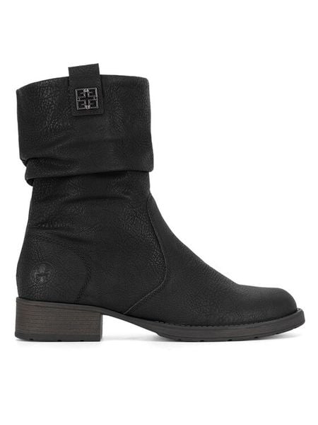 Rieker Botki Z9583-00 Czarny. Czarne botki damskie Rieker, z materiału, bez obcasa, na płaskiej podeszwie, bez zapięcia. Za 303.99 zł.