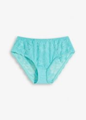 Figi maxi z delikatną koronką. Niebieskie figi damskie bonprix, bez wzorów, z koronki. Za 42.99 zł.
