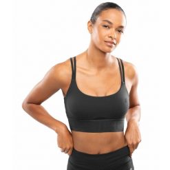 Damski stanik do jogi i pilatesu Fitness Siroko Harbour Black. Czarne biustonosze sportowe damskie SIROKO, bez wzorów, z materiału. Za 121.00 zł.