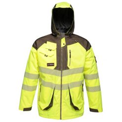 Kurtka Wodoodporna Męska HiVis Odblaskowy Materiał. Szare kurtki męskie Regatta, m, bez wzorów, z materiału, z kapturem. Za 373.99 zł.