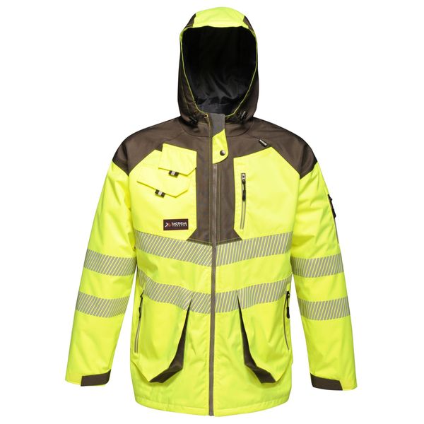 Kurtka Wodoodporna Męska HiVis Odblaskowy Materiał. Szare kurtki męskie Regatta, m, bez wzorów, z materiału, z kapturem. Za 373.99 zł.