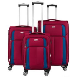 Zestaw walizek podróżnych w czerwono-niebieskim kolorze z wysuwaną rączką Peterson PTN 5209-SET BURG-NA. Czerwone walizki Peterson, bez wzorów, z materiału. Za 714.99 zł.