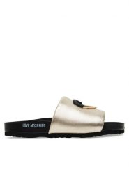 LOVE MOSCHINO Klapki JA28283G1MIF0900 Złoty. Żółte klapki damskie Love Moschino, bez wzorów, ze skóry, bez obcasa. Za 679.99 zł.