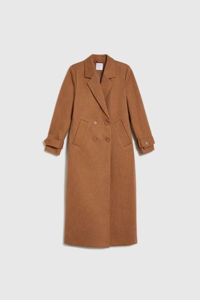 Długi płaszcz brązowy. Brązowe płaszcze damskie MOODO, l, bez wzorów, z poliesteru. Za 319.99 zł.