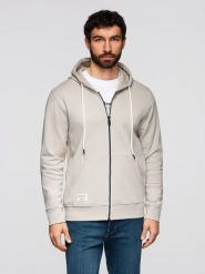 Bluza męska bawełniana dresowa BASIC rozpinana z kapturem - jasnobeżowa V1 - Rozmiar: M. Szare bluzy z kapturem męskie Ombre Clothing, m, z bawełny. W wyprzedaży za 118.99 zł.