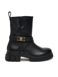 Tommy Hilfiger Botki Biker Leather FW0FW08313 Czarny. Czarne botki damskie Tommy Hilfiger, ze skóry, bez obcasa, na płaskiej podeszwie, bez zapięcia. Za 519.99 zł.