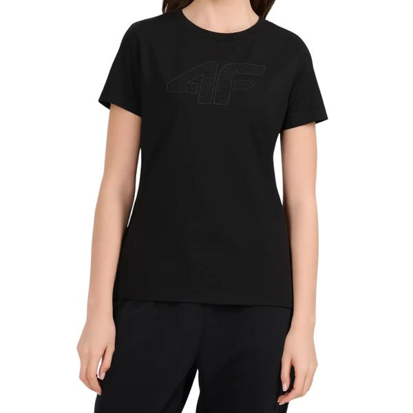 Koszulka damska 4F - krótki rękaw, dopasowany krój, miękki jersey. Czarne t-shirty damskie 4f, s, bez wzorów, z bawełny, bez kołnierzyka. Za 45.99 zł.