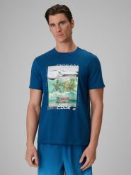 4F T-shirt regular z nadrukiem męski - turkusowy XL. Niebieskie t-shirty męskie 4f, m, bez wzorów, z bawełny, bez kołnierzyka. Za 79.99 zł.