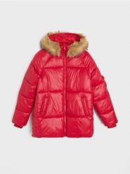 Pikowana kurtka puffer - czerwony. Czerwone kurtki damskie Sinsay, l, bez wzorów, bez kaptura. Za 119.99 zł.