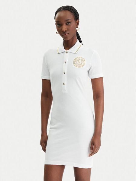 Versace Jeans Couture Sukienka codzienna 80HAOT03 CJ01T Biały Slim Fit. Białe sukienki damskie Versace Jeans Couture, na co dzień, m, bez wzorów, z bawełny, bez kołnierzyka, bez ramiączek, proste. Za 829.99 zł.