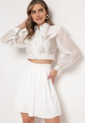 Biała Spódnica z Zakładkami Zapinana na Ukryty z Boku Suwak Ricercara. Białe spódniczki damskie Born2be, l, bez wzorów, eleganckie, mini, dopasowane. Za 84.99 zł.