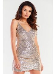 Awama Sukienka w kolorze beżowym rozmiar: S. Brązowe sukienki damskie Awama, s, bez wzorów, bez kołnierzyka, bez ramiączek, mini. Za 234.94 zł.