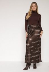 Brązowa Wiskozowa Spódnica Satynowa w Kropki o Rozkloszowanym Kroju Fedrana. Brązowe spódniczki damskie Born2be, uniwersalny, bez wzorów, z satyny, eleganckie, maxi, rozkloszowane. Za 149.99 zł.