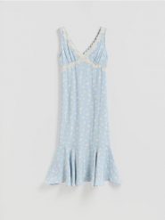 Sukienka w kwiaty - wielobarwny. Sukienki damskie Reserved, na co dzień, l, bez wzorów, z tkaniny, bez kołnierzyka, bez ramiączek, proste. Za 159.99 zł.